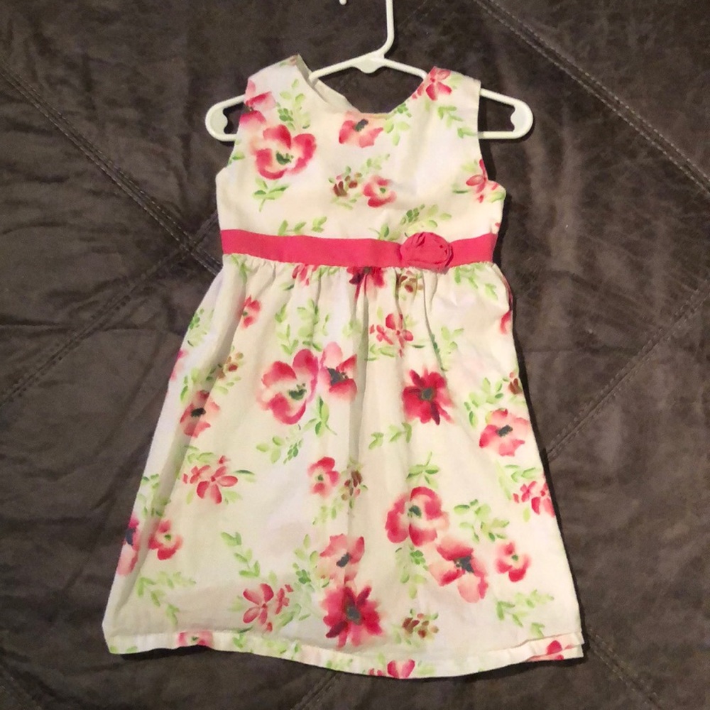Pink flowered toddler white dress